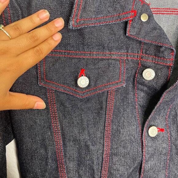Boom Boom Vintage Jacket Womens Size Medium Denim Blue Dark Wash Button Jean - Picture 12 of 16